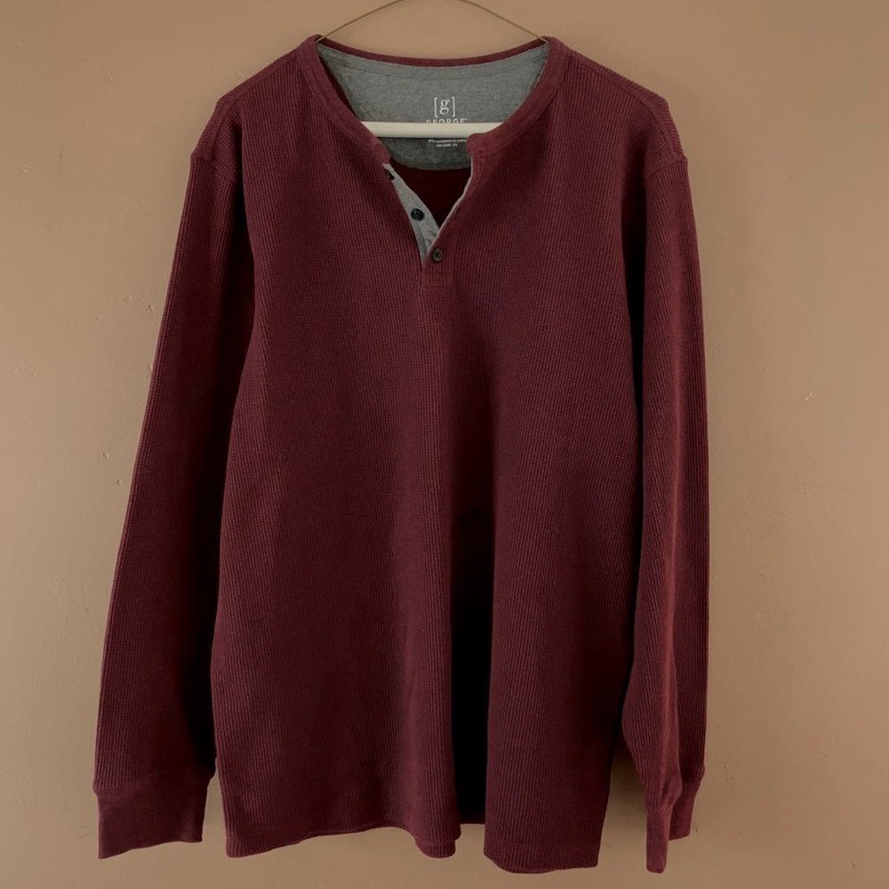 Men’s Maroon Waffle Long-Sleeve Shirt